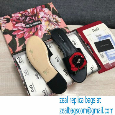 Dolce  &  Gabbana Black Red Roses Slides Black 2022